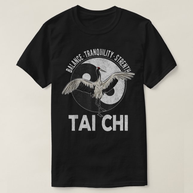 T-shirt Tai Chi Yin Yang Crane Chinese Martial Arts Retro  (Design devant)