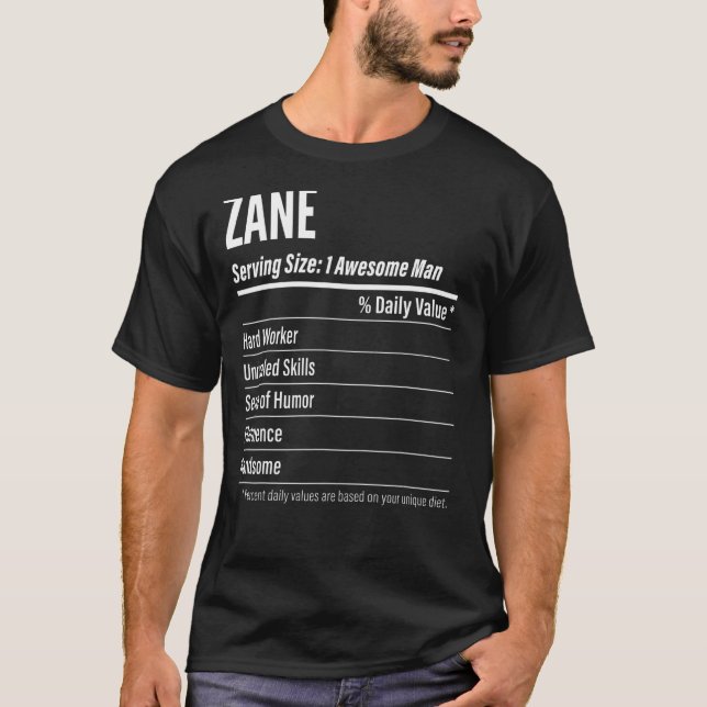 T-shirt Taille de portion Zane Nutrition Étiquette Calorie (Devant)