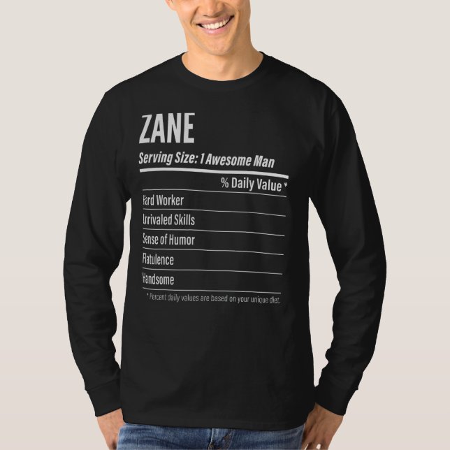 T-shirt Taille de portion Zane Nutrition Étiquette Calorie (Devant)