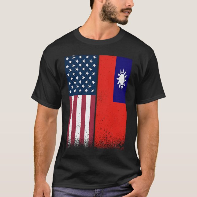 T-shirt Taïwan Taïwan Drapeaux américains Fiers USA Taïwan (Devant)