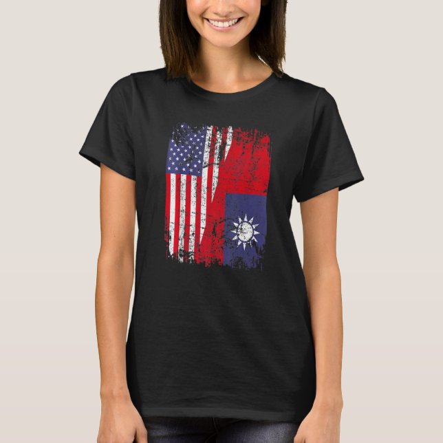 T-shirt Taiwanese Roots Half American Flag Usa Taiwan Flag (Devant)