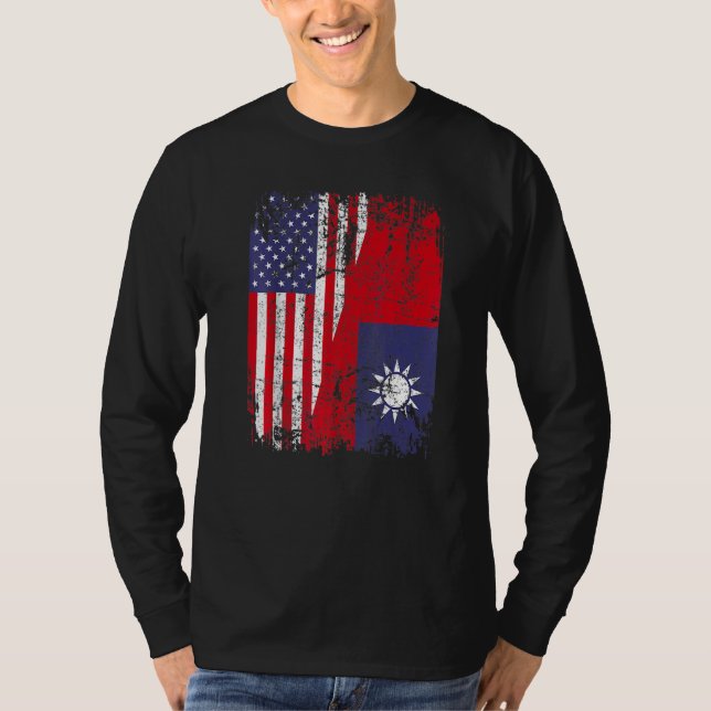 T-shirt Taiwanese Roots Half American Flag Usa Taiwan Flag (Devant)