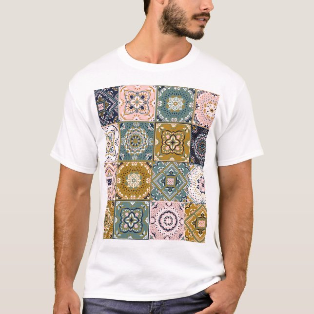 T-shirt Talavera Indian : Patchwork, Ethnic Mosaic. (Devant)