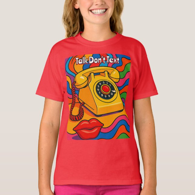 T-shirt Talk Ne pas envoyer de texte Rétro Ligne fixe Télé (Devant)