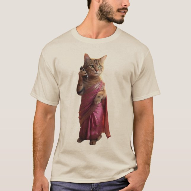 T-shirt Talkative Kitty dans un Sari - La mode rencontre l (Devant)