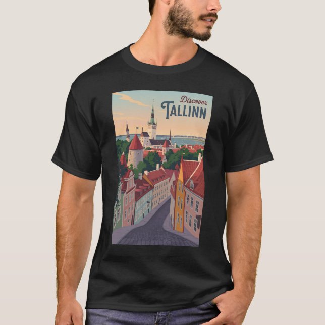 T-shirt Tallinn Estonie Illustration Voyage Art Vintage (Devant)