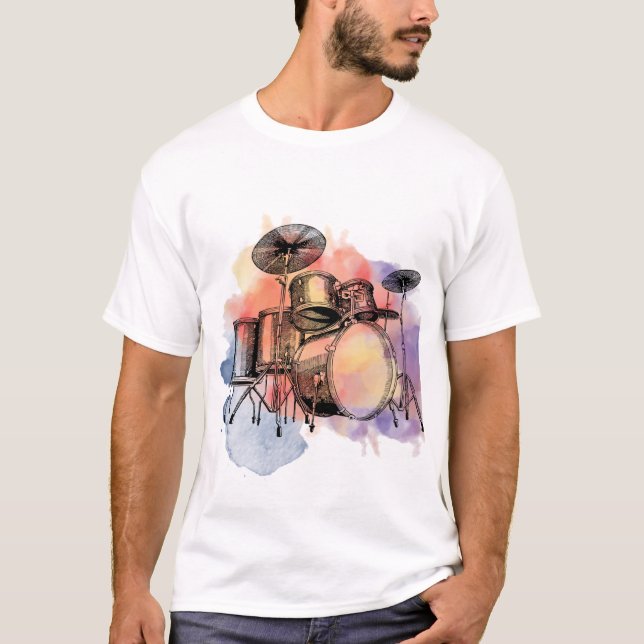 T-shirt Tambours à éclaboussure d'aquarelle (Devant)
