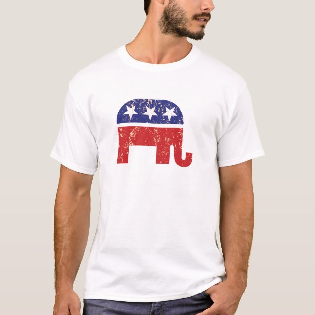 T-shirt Tan affligé par éléphant original républicain (Devant)