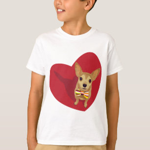 T-shirt Tan Chihuahua avec cravate arc dans un coeur rouge