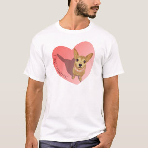 T-shirt Tan Chihuahua in diamond pink collar en heart