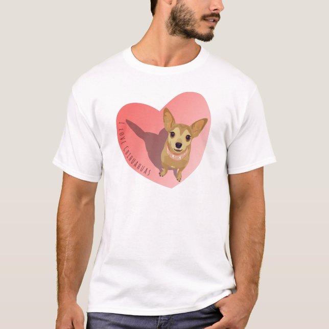 T-shirt Tan Chihuahua in diamond pink collar en heart (Devant)