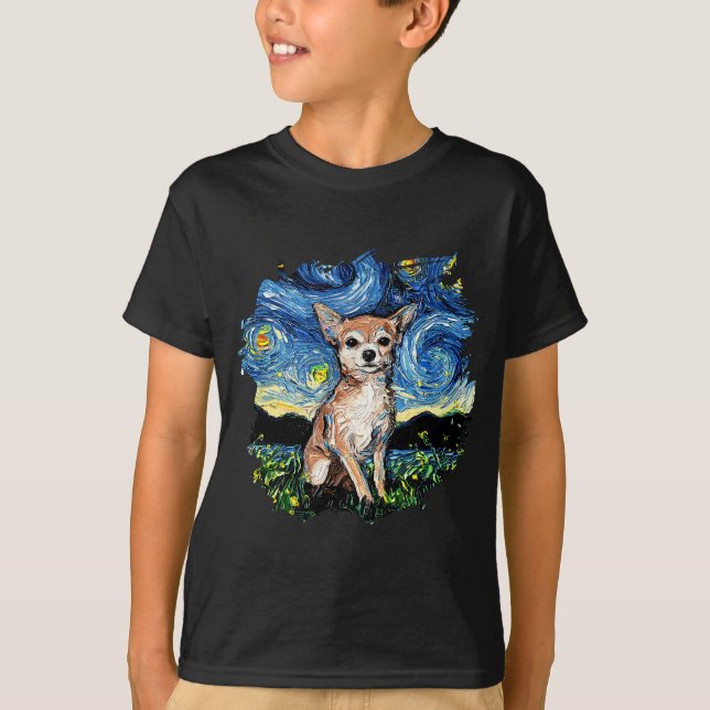 T-shirt Tan Chihuahua Starry Night Impressionist Chien Art (Devant)