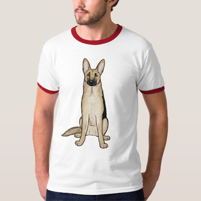 T-shirt Tan clair et chien berger allemand noir | Art pour (Devant)