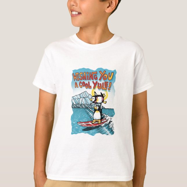 T-shirt Tandem frais de Noël surfant les pingouins (Devant)