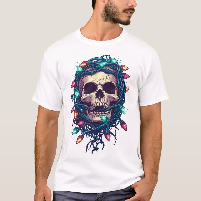 T-shirt Tangled Skullmas � Funny Xmas Skeleton (Devant)