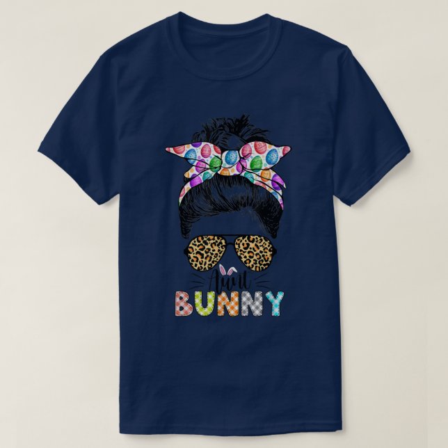 T-shirt Tante Amusante Bunny Leopard Messy Bun Joyeux jour (Design devant)