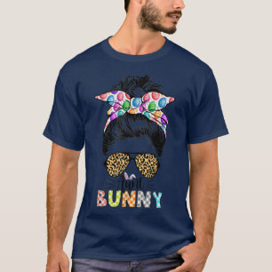 T-shirt Tante Amusante Bunny Leopard Messy Bun Joyeux jour