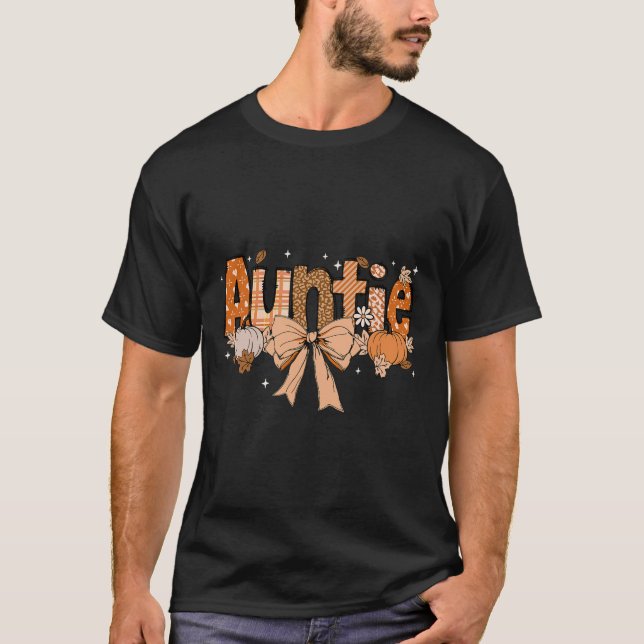 T-shirt Tante Citrouille Fall Coquette Bow Thanksgiving Ma (Devant)