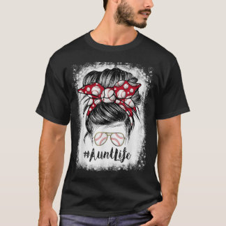 T-shirt Tante de baseball décolorée Vie Fouillis Chignon L