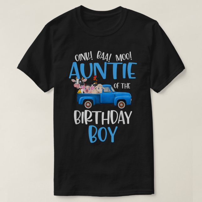 T-shirt Tante de l'anniversaire Boy Farm Animals Blue Truc (Design devant)