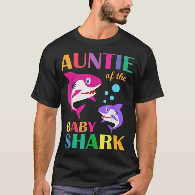 T-shirt Tante Du Bébé Anniversaire Requin Tante Requin Mot (Devant)