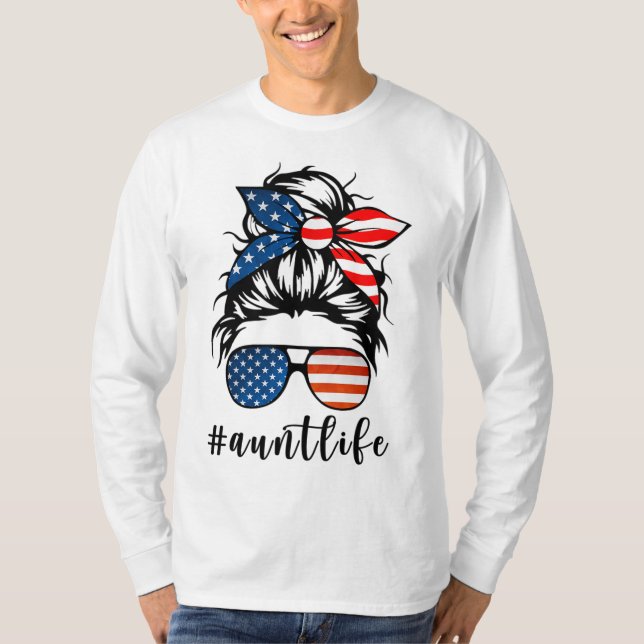 T-shirt Tante Life Messy Bun Cheveux Bandana Lunettes de s (Devant)