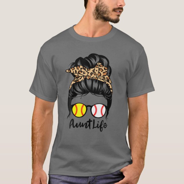 T-shirt Tante Life Messy Bun Cheveux Drôle Baseball Softba (Devant)