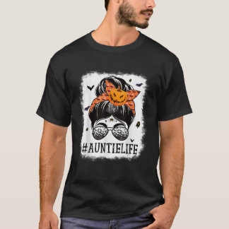 T-shirt Tante Messy Bun Citrouille Éffrayant Grandma Hallo