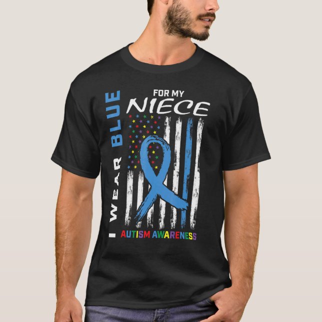 T-shirt Tante Oncle Je Porte Du Bleu Pour Ma Nièce Autisme (Devant)