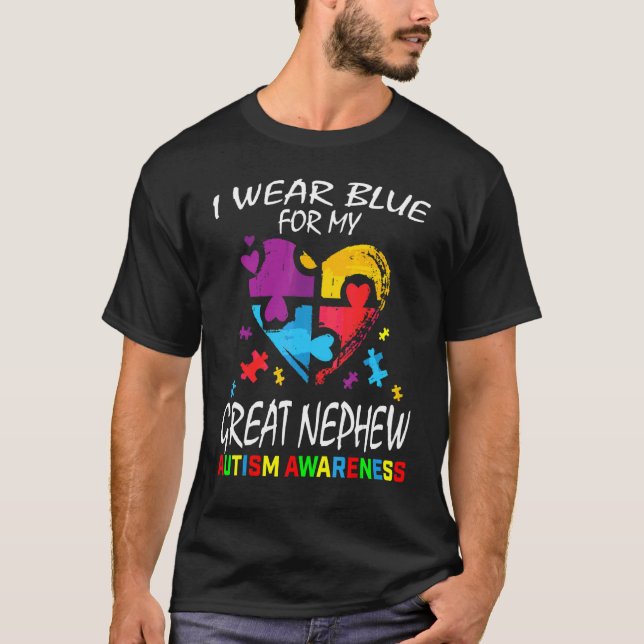 T-shirt Tante Oncle Je Porte Du Bleu Pour Mon Grand Autism (Devant)