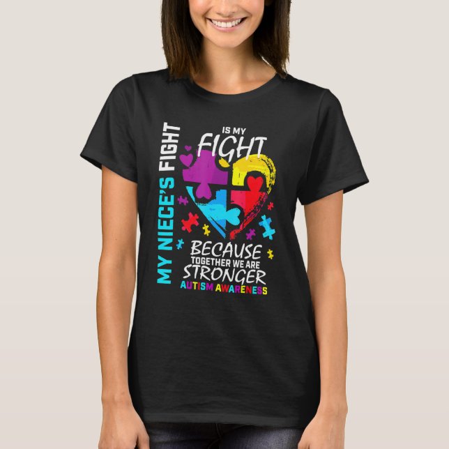 T-shirt Tante Oncle Puzzle Coeur Bleu Fighter Nièce Autism (Devant)