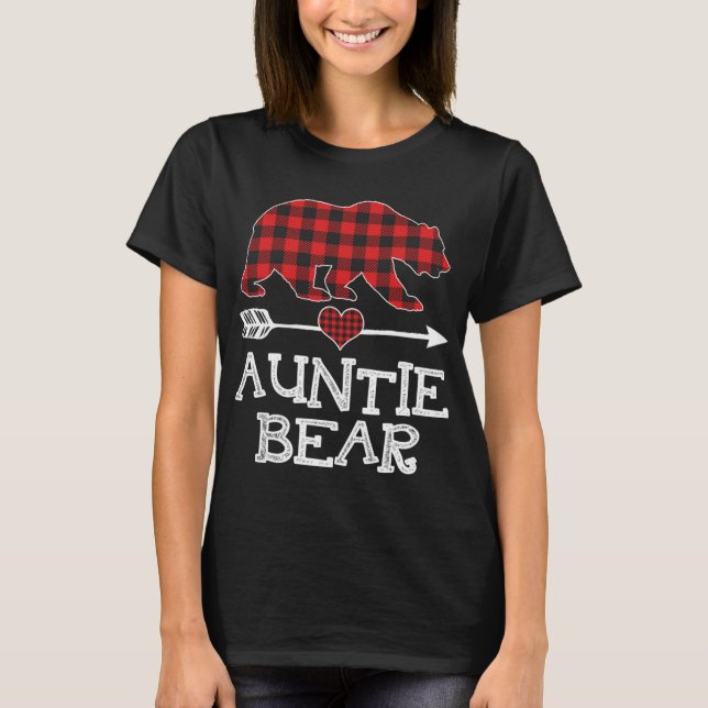 T-shirt Tante Ours de Noël Pyjama Rouge Plaid Buffalo Fam (Devant)