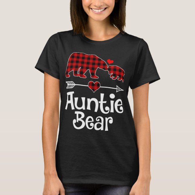 T-shirt Tante Ours de Noël Pyjama rouge Plaid Buffalo Mat (Devant)