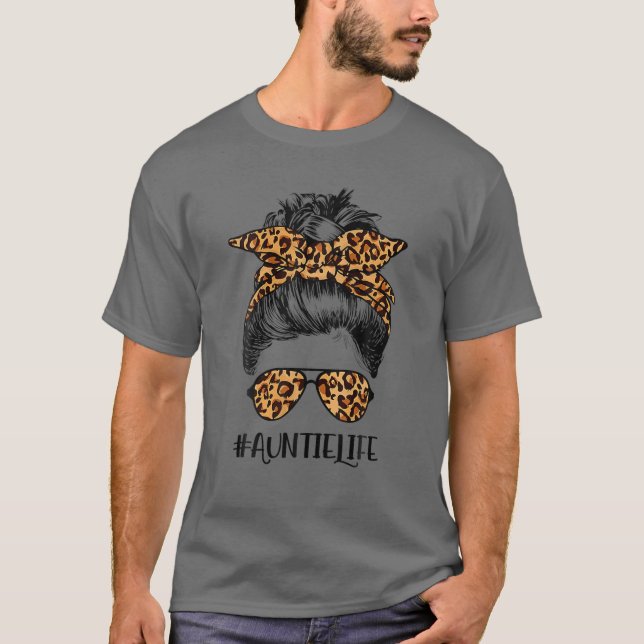 T-shirt Tante Vie Messy Cheveux Bun Leopard Femmes Mère (Devant)