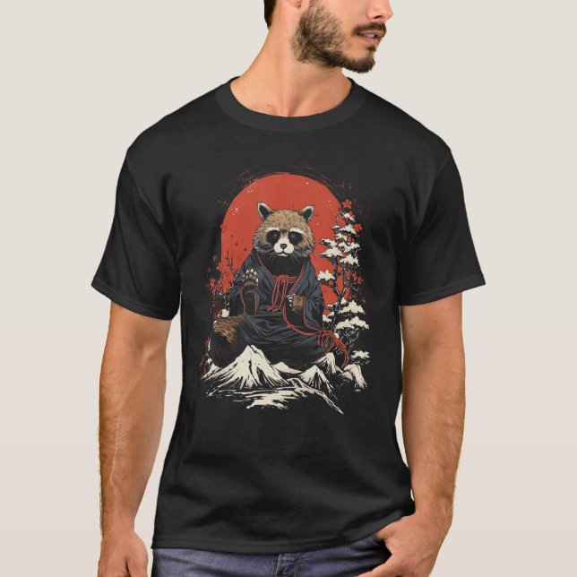 T-shirt Tanuki Art Japonais Raccoon Chien Japon Cadeau (Devant)