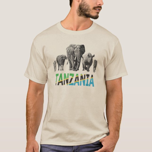 T-shirt Tanzania Pride Big 5 Wildlife pour les fans de Tan (Devant)