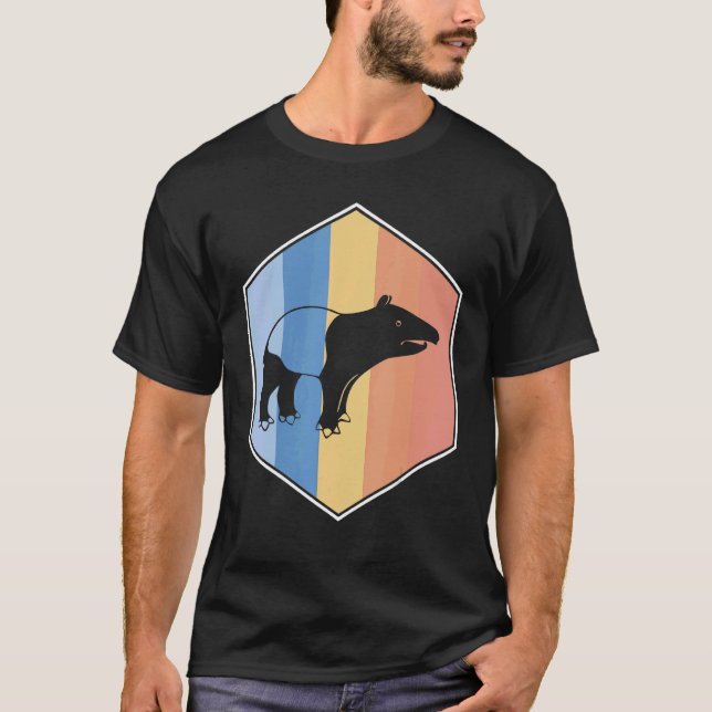 T-shirt Tapir Aux Couleurs Rétro Dans Un Hexagon (Devant)