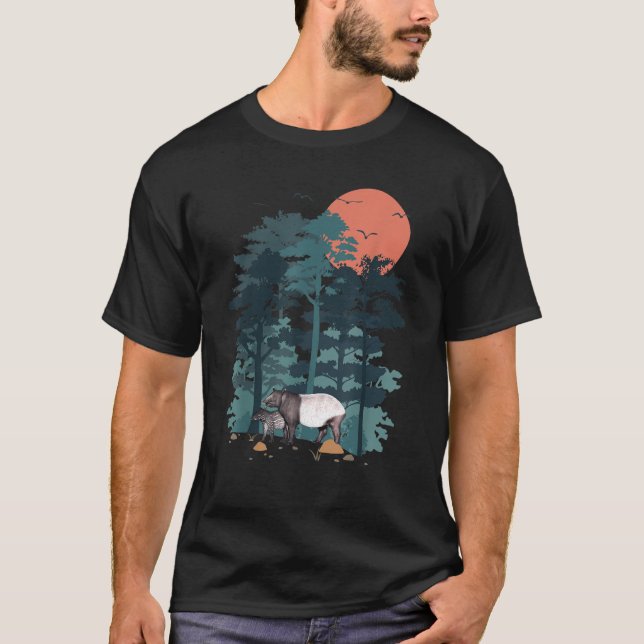 T-shirt Tapir Pine Tree Sky Birds Flying Fore (Devant)