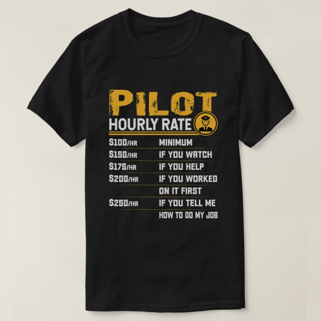 T-shirt Tarif horaire de pilote Funny Aviation Avion (Design devant)