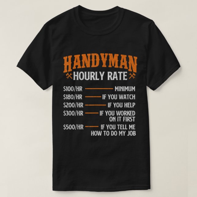 T-shirt Tarif horaire Handyman - Réparateur Main (Design devant)