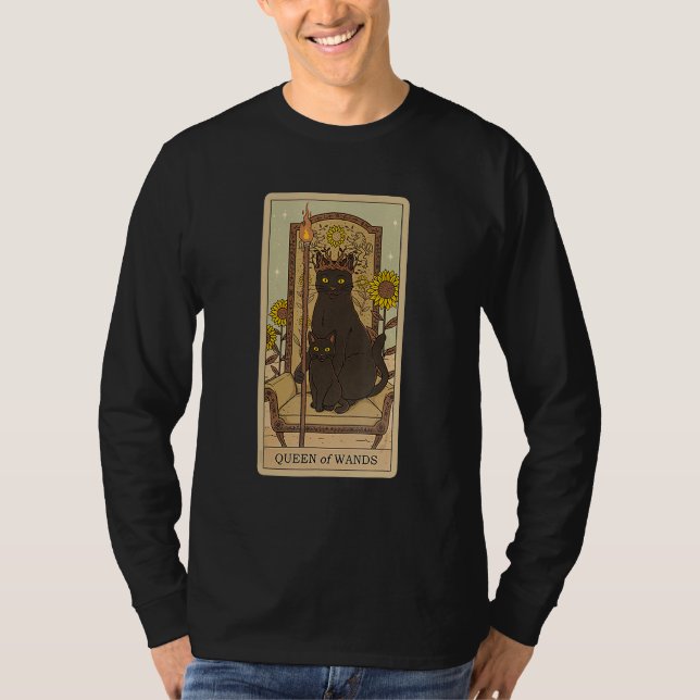 T-shirt Tarot Card Queen Of Wands And Cat Cosmic Graphic C (Devant)