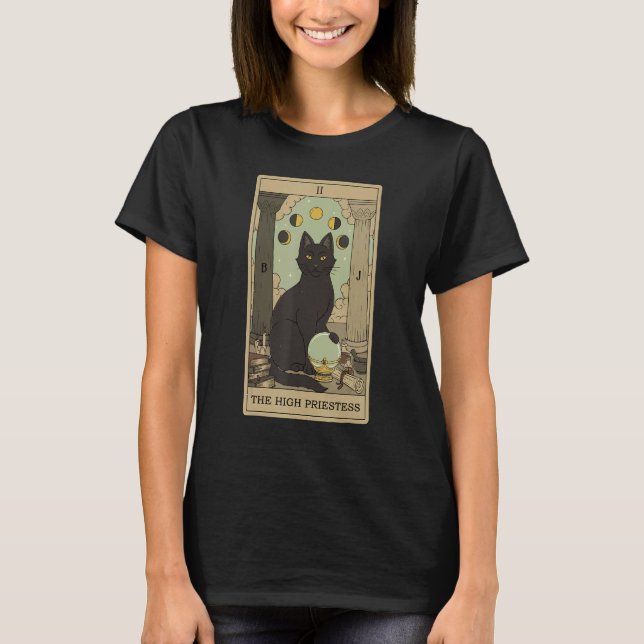 T-shirt Tarot Card The High Priestess And Cat Cosmic Graph (Devant)