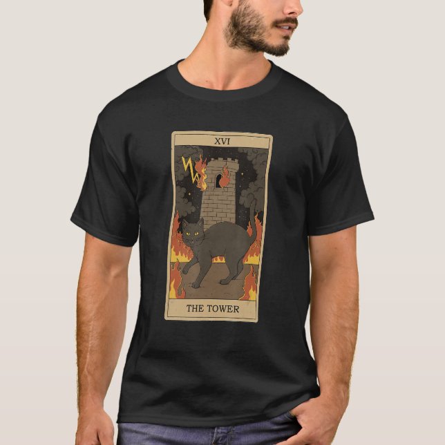 T-shirt Tarot Card The Tower And Cat Cosmic Graphic Cats (Devant)