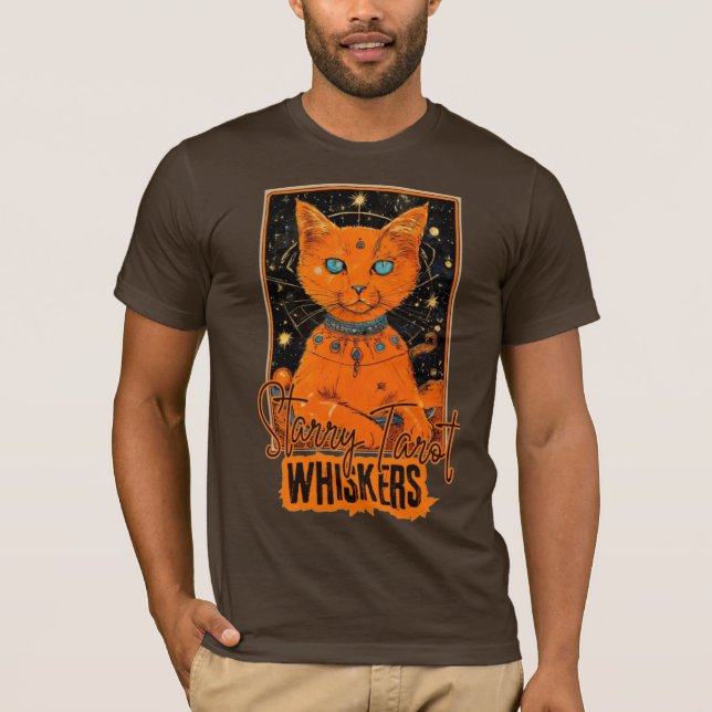 T-shirt Tarot de chat cosmique | Conception de chat orange (Devant)