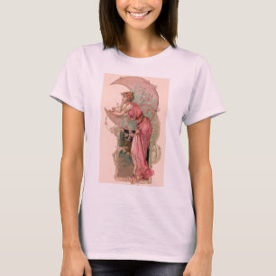 T-SHIRT TAROTS / LADY DE LA LUNE AVEC FLEURS EN ROSE