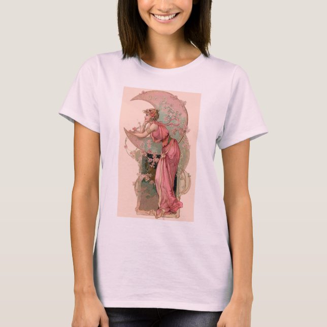 T-SHIRT TAROTS / LADY DE LA LUNE AVEC FLEURS EN ROSE (Devant)