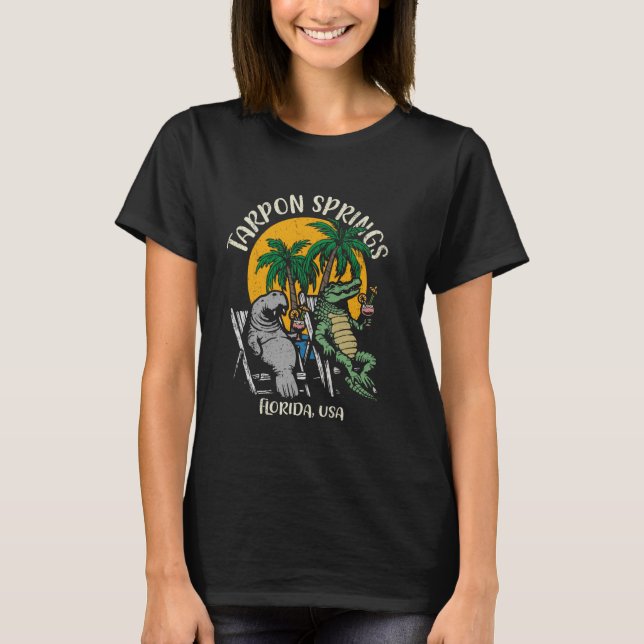 T-shirt Tarpon Springs Floride USA Funny Manatee Alligator (Devant)
