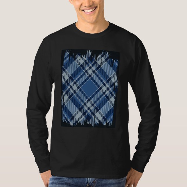 T-shirt Tartan Blue White Black St Patricks Fancy Dress (Devant)