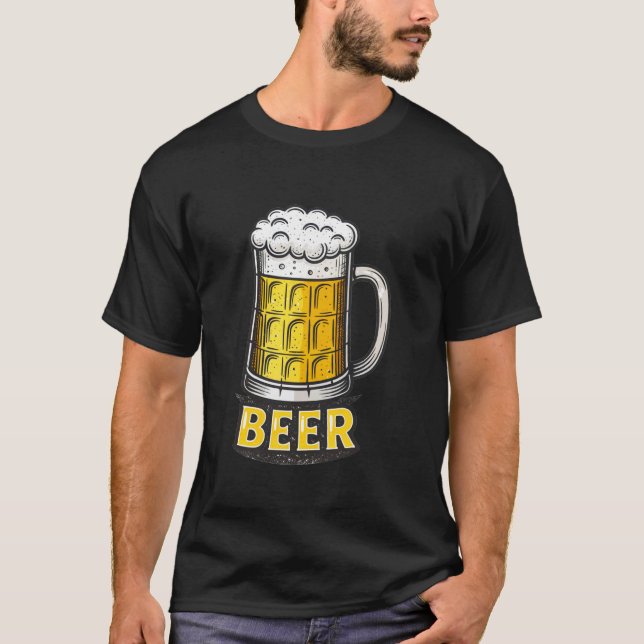 T-shirt Tasse à bière rétro avec impression de mousse (Devant)