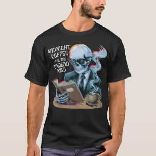 T-shirt Tasse Café de Minuit Esprit Mort Squelette Lisant